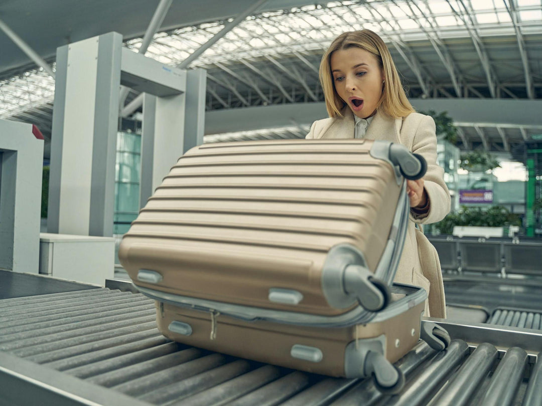 Surprised Woman Looking at Luggage
