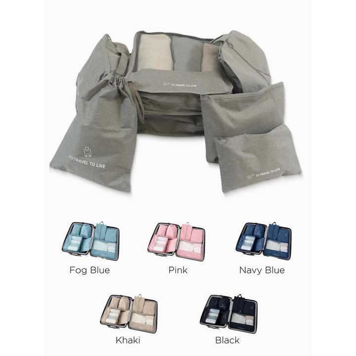 Gray travel organizer set with color options displayed below on a white background