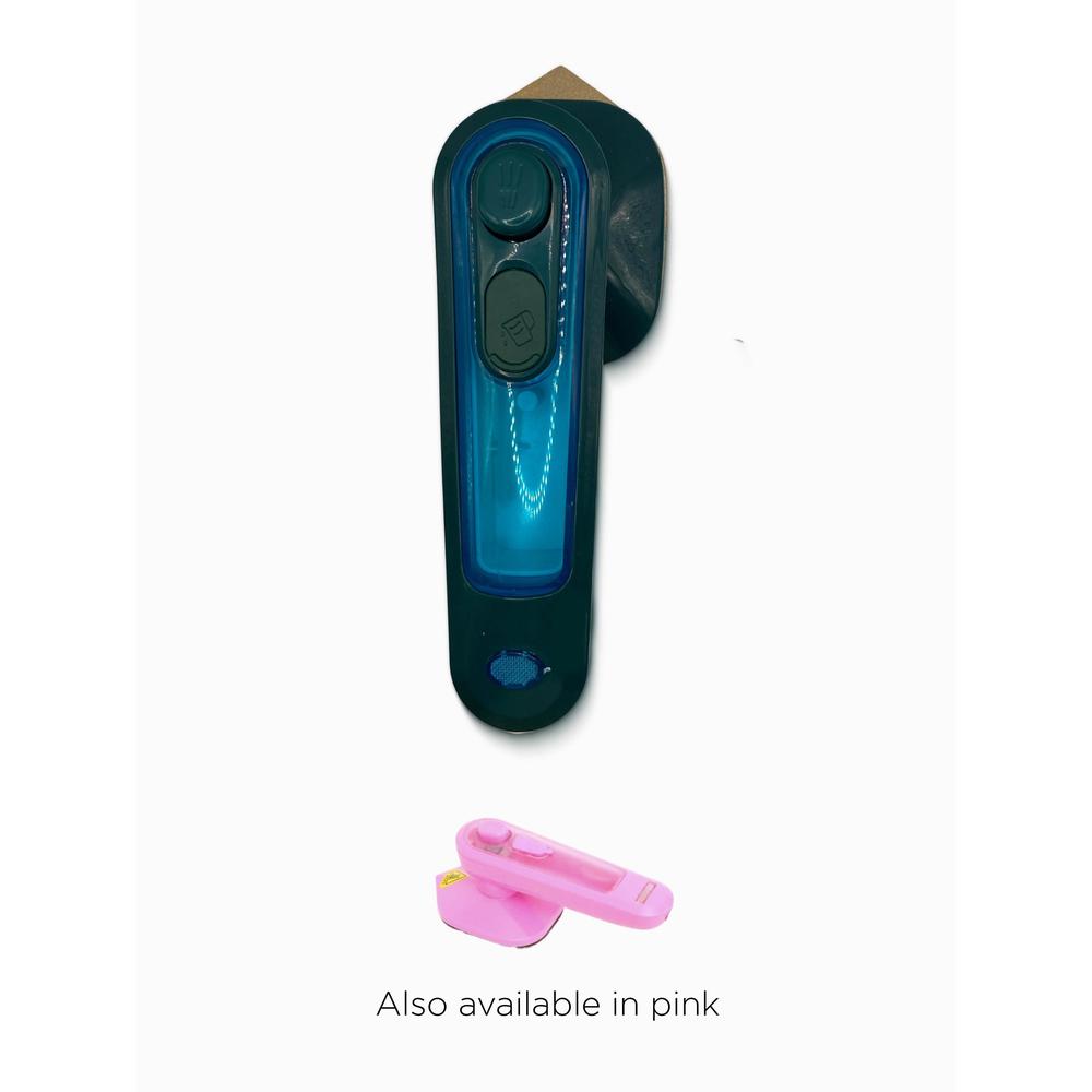 Green portable travel iron device with pink color option on a white background
